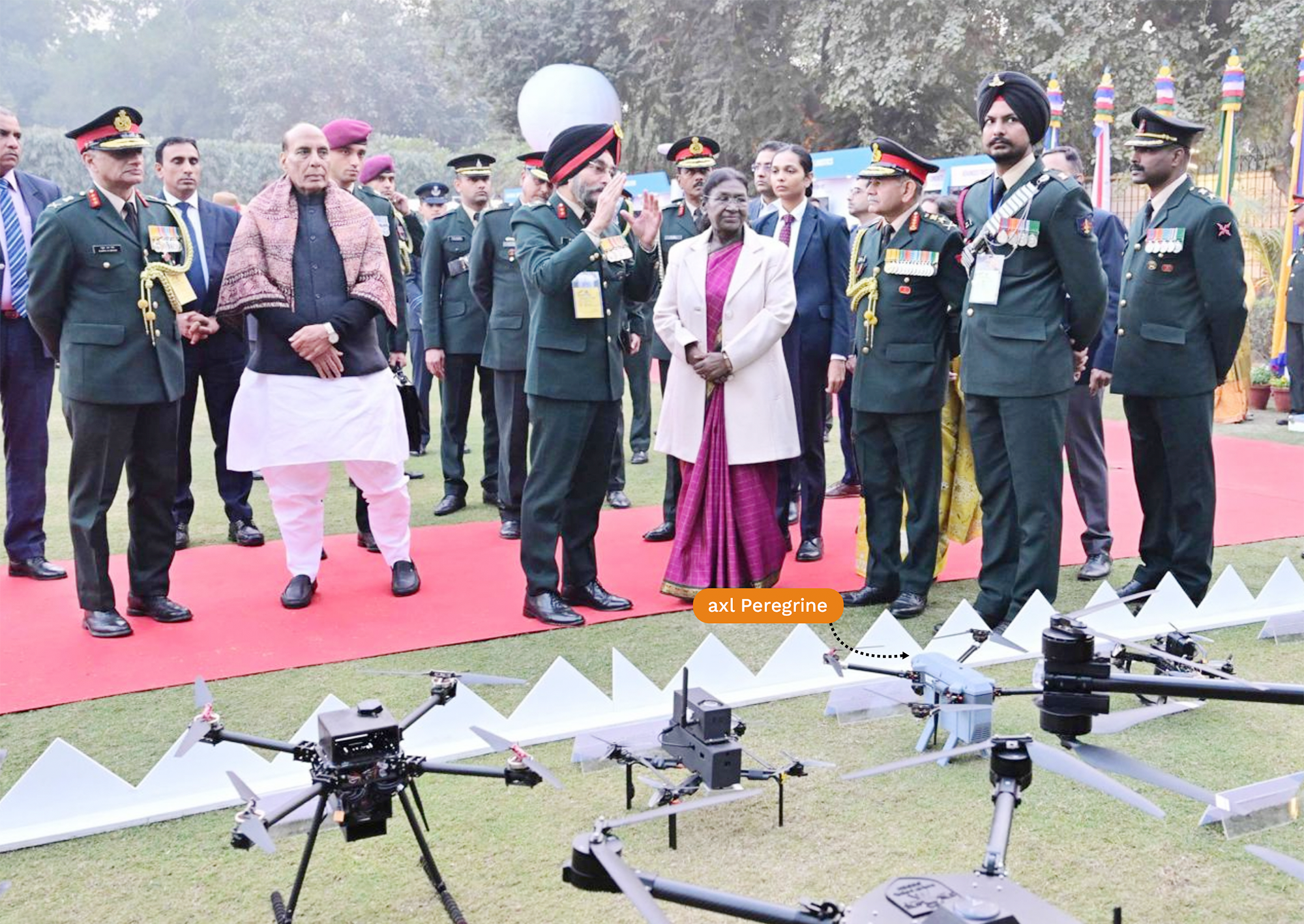 axl Peregrine Indian drone showcased in front of the Honorable President of India